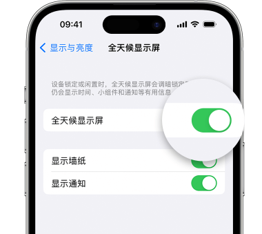 东升镇苹果15预约维修分享iPhone15如何设置全天候显示屏幕可见 